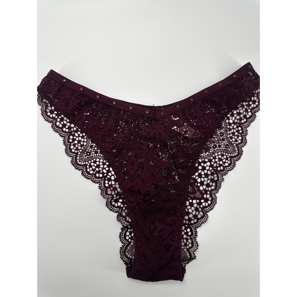Victorias Secret Very Sexy Studded Lace Cheeky Panty Small Wine Red Burgundy NWT